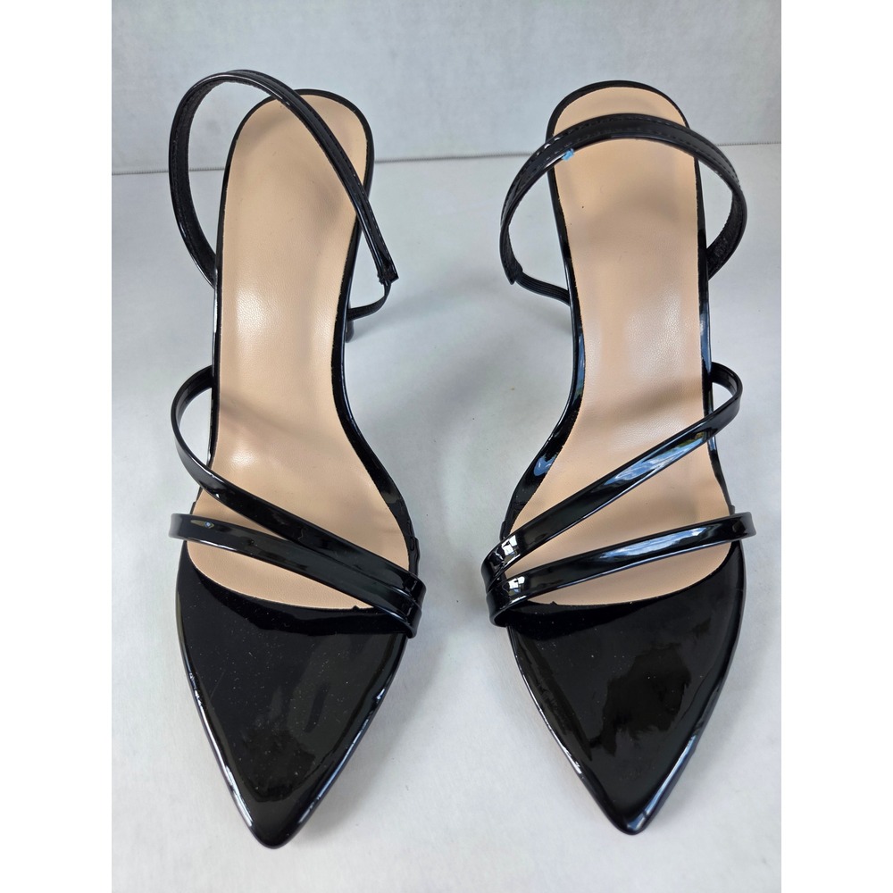 Unbranded Stiletto Sandals Women Size 5 Black Patent Pointed Toe Strappy Heels